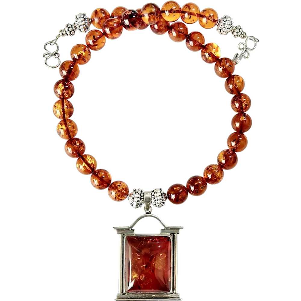 Baltic Amber and Silver Pendant and Baltic Amber … - image 1