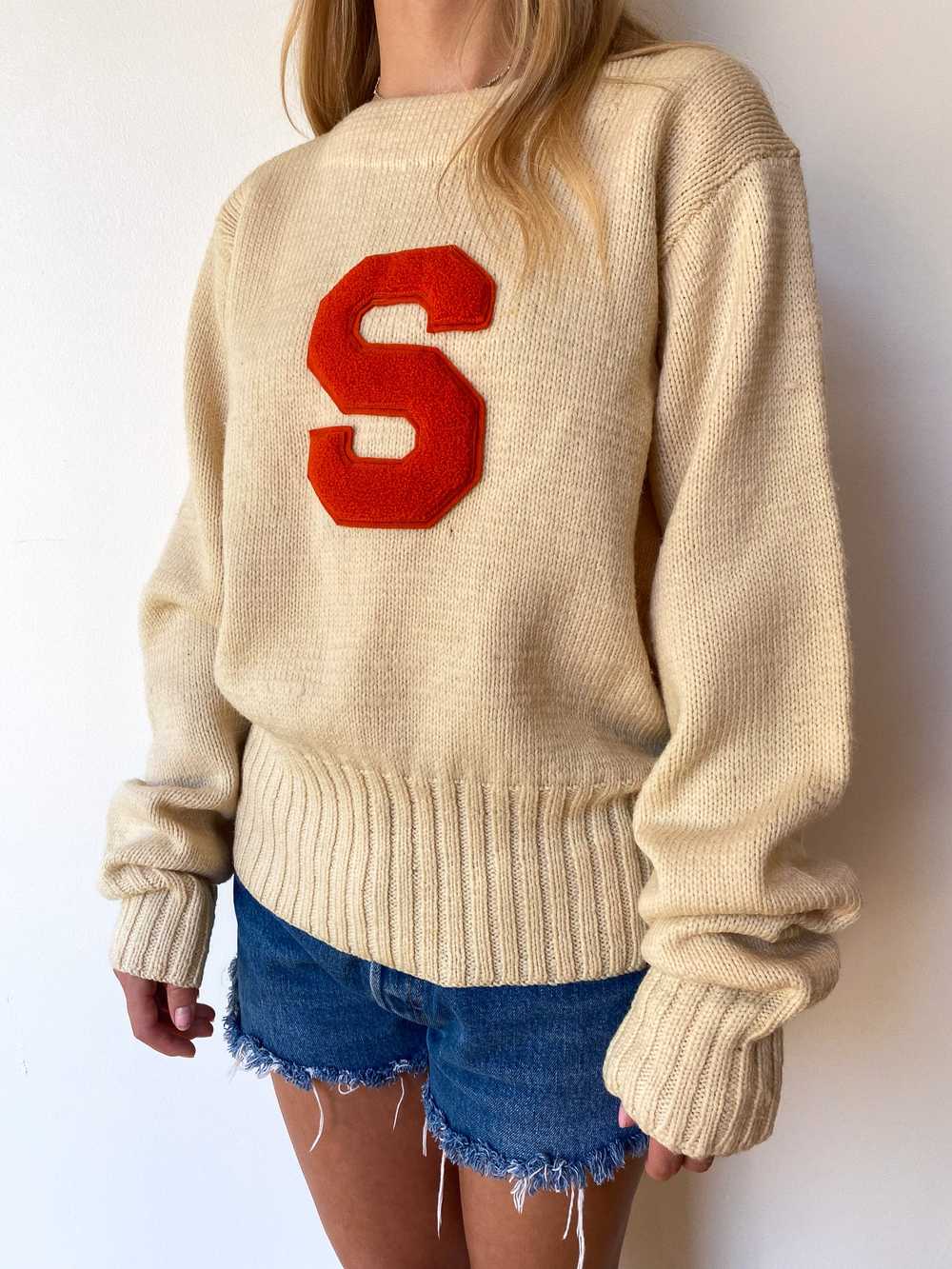 40's/50's Shaker Knit Syracuse Varsity Sweater—[M] - image 1