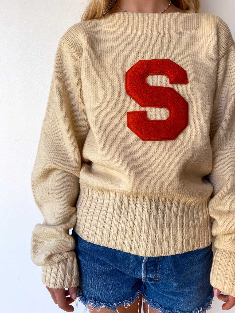 40's/50's Shaker Knit Syracuse Varsity Sweater—[M] - image 4