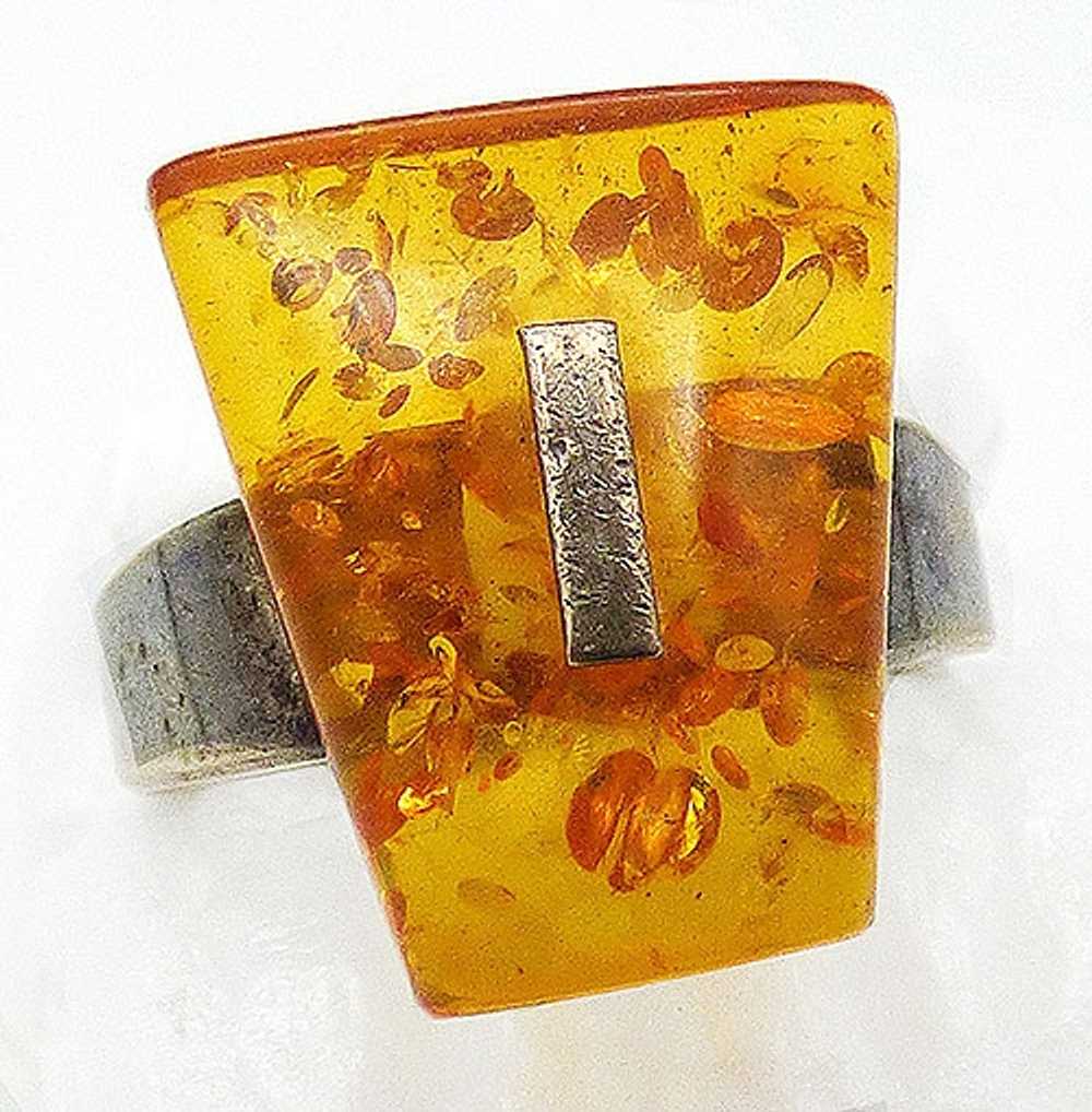 Sterling Baltic Amber Trapezoid Ring - image 1