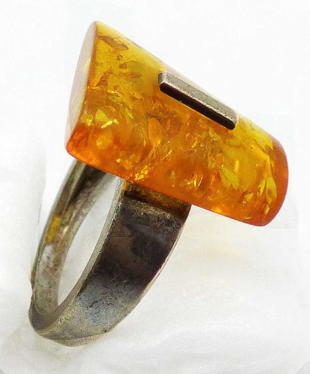 Sterling Baltic Amber Trapezoid Ring - image 2