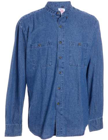 Xact Mens 6.6 oz Denim Band / Grandad Collar Shirt - Long Sleeved | eBay