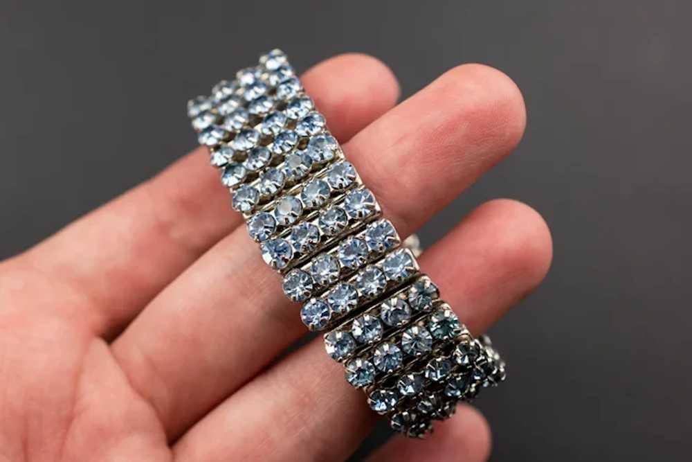Blue crystal bracelet, wide rhinestone bangle - image 10