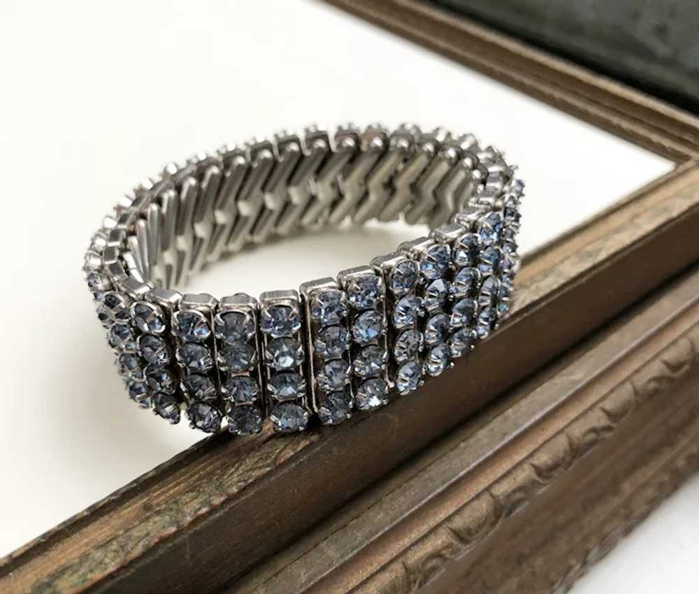 Blue crystal bracelet, wide rhinestone bangle - image 11