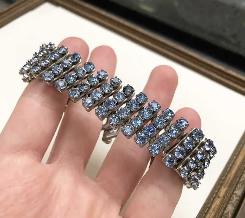 Blue crystal bracelet, wide rhinestone bangle - image 12