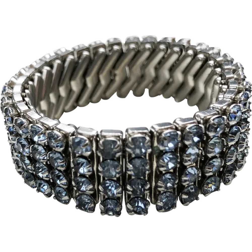 Blue crystal bracelet, wide rhinestone bangle - image 1