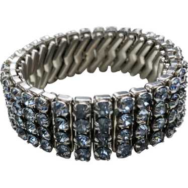 Blue crystal bracelet, wide rhinestone bangle - image 1