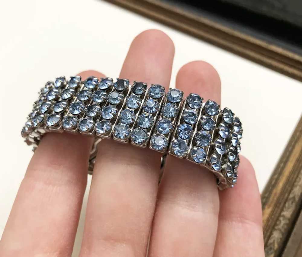 Blue crystal bracelet, wide rhinestone bangle - image 2