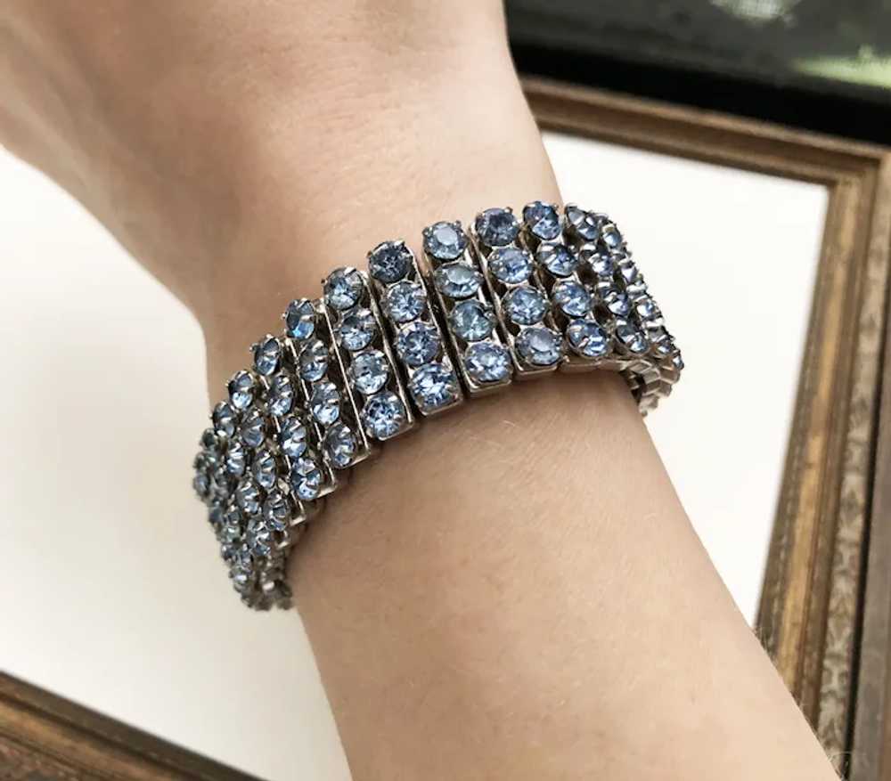 Blue crystal bracelet, wide rhinestone bangle - image 3