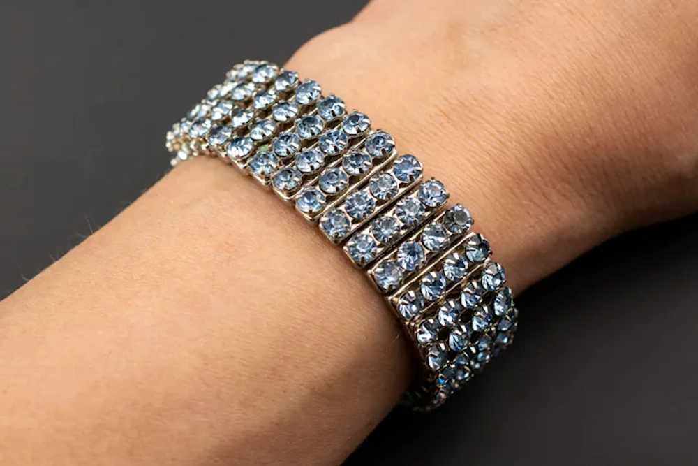Blue crystal bracelet, wide rhinestone bangle - image 6