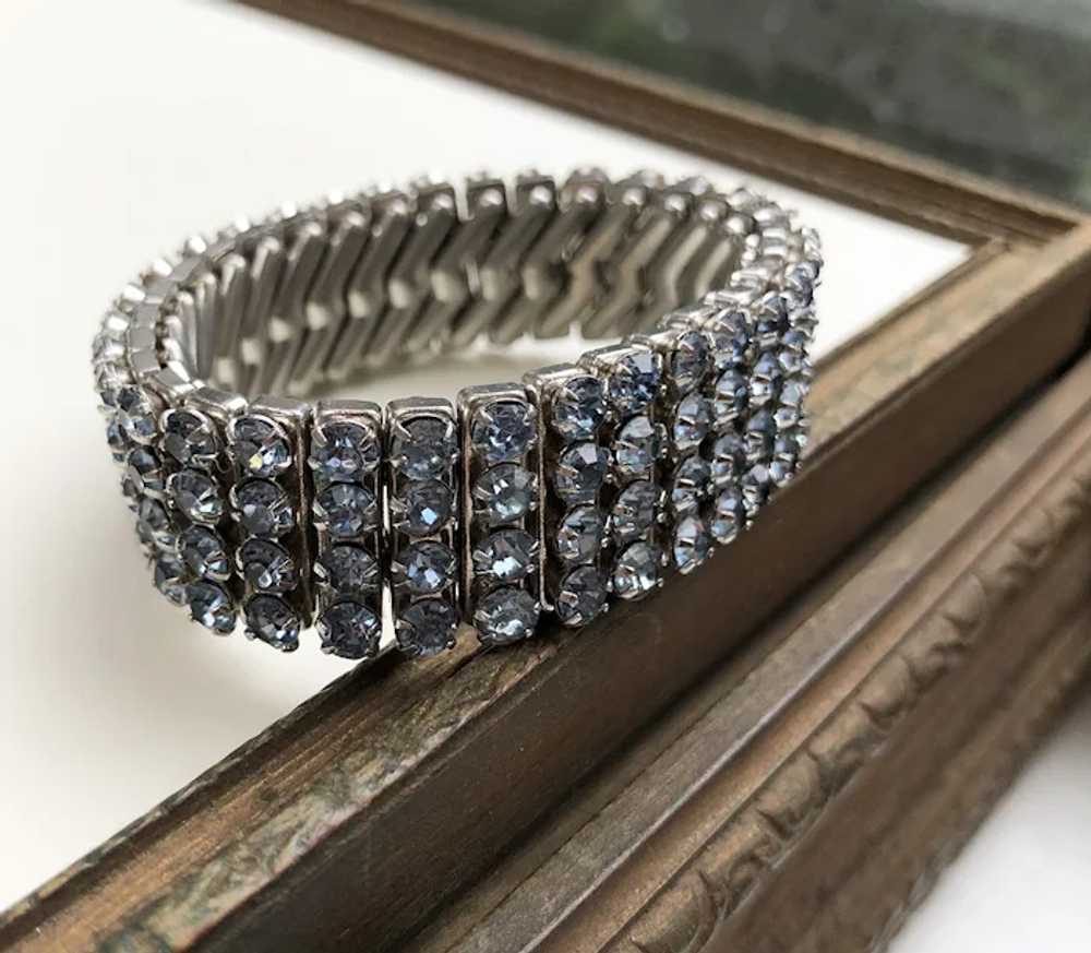 Blue crystal bracelet, wide rhinestone bangle - image 7