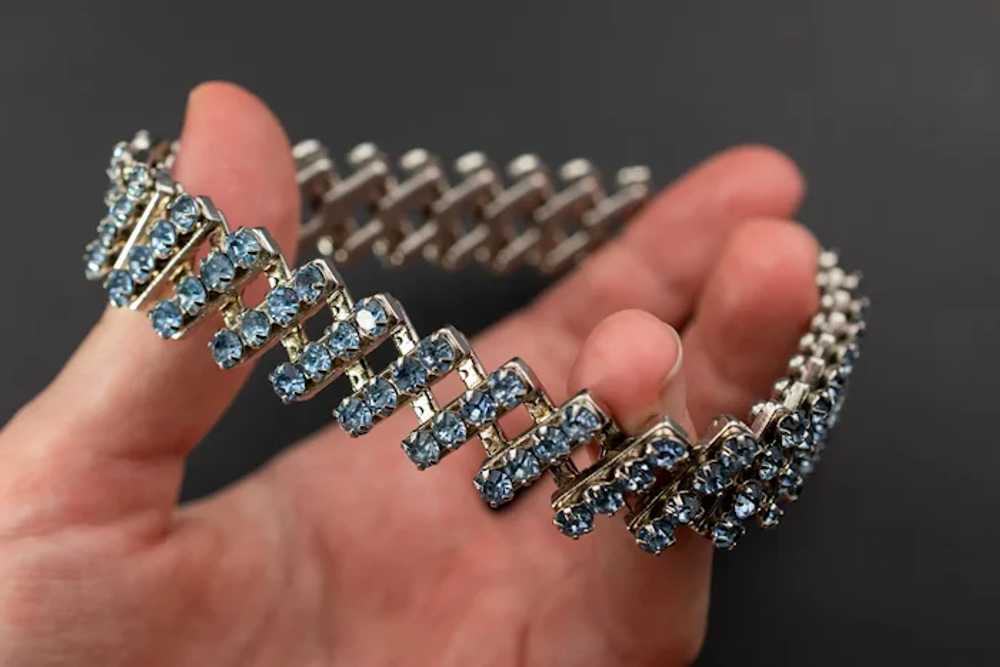 Blue crystal bracelet, wide rhinestone bangle - image 9