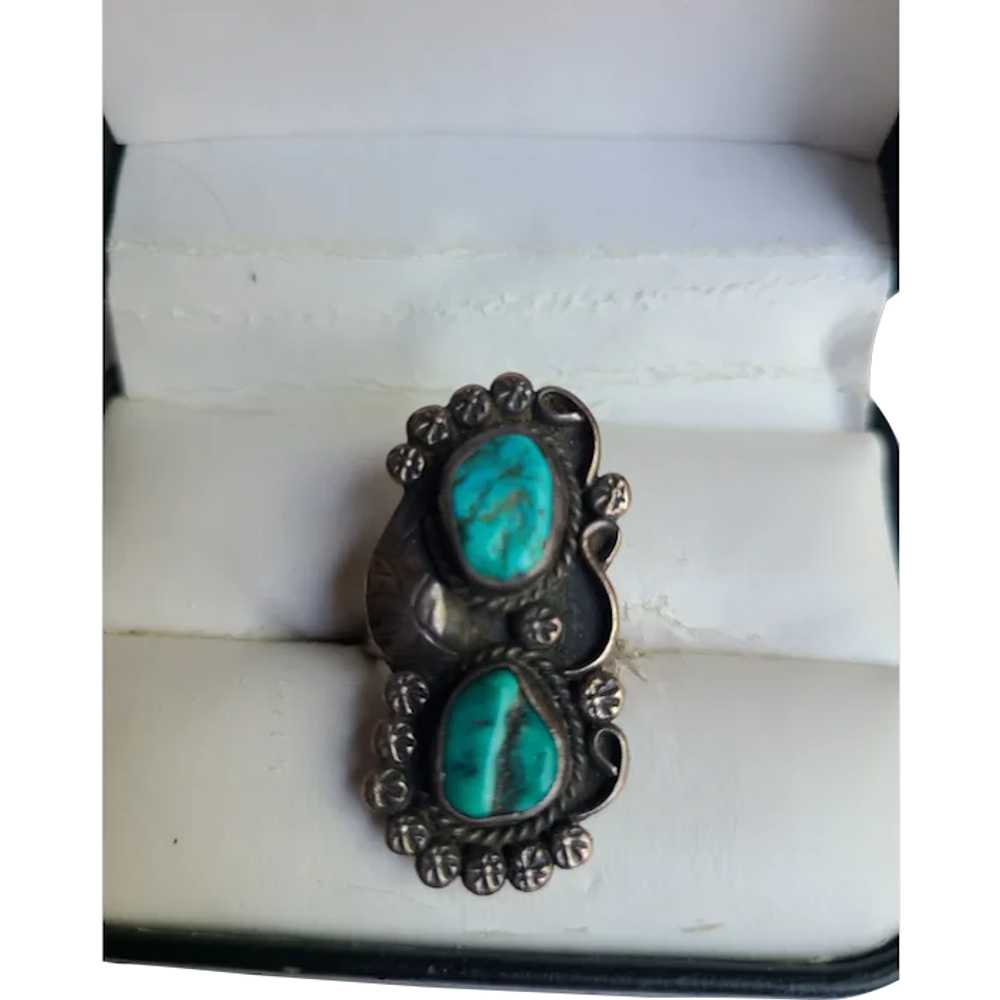 Vintage Navajo Zuni Turquoise RING Size 7 Sterlin… - image 1