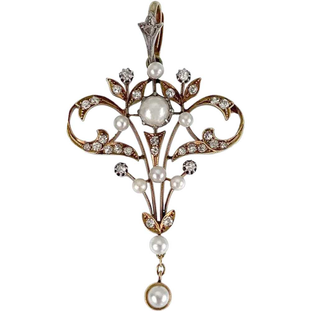 Antique Art Nouveau 18K & Pearl Pendant "AUBREY" - image 1