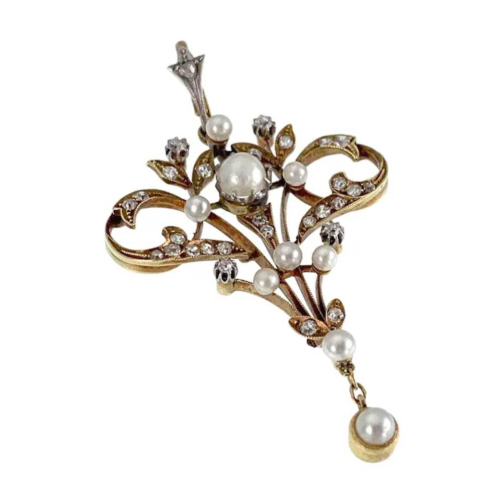 Antique Art Nouveau 18K & Pearl Pendant "AUBREY" - image 2