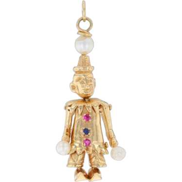 Yellow Gold Pearl Ruby Sapphire Circus Clown Char… - image 1