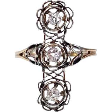 Antique Belle Epoque 14K, Platinum & Diamond Ring… - image 1