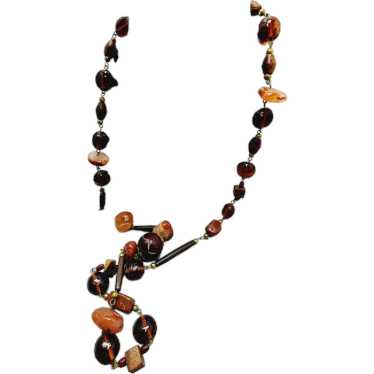 Vintage Wood Glass & Natural Carnelian Beaded Neck