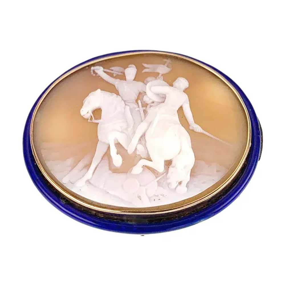 Antique 14K & Carved Shell Battle Cameo Brooch "B… - image 2