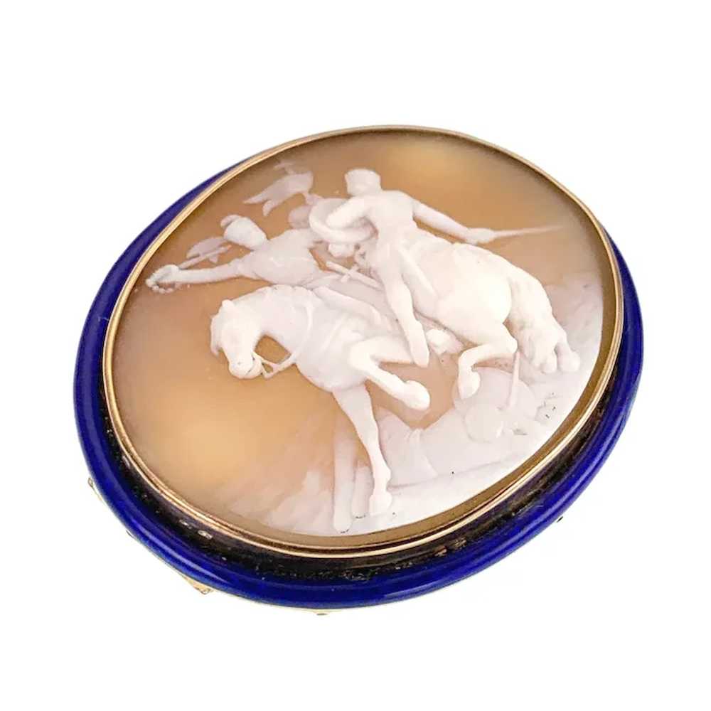 Antique 14K & Carved Shell Battle Cameo Brooch "B… - image 3
