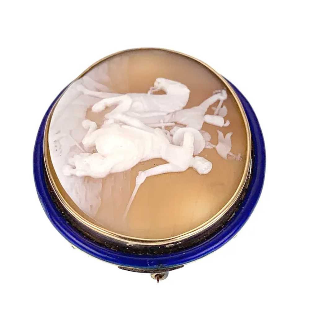 Antique 14K & Carved Shell Battle Cameo Brooch "B… - image 4