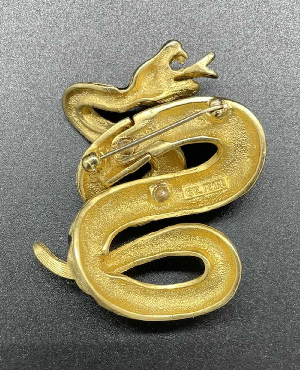 Signed E. (Erwin) Pearl enamel snake brooch - image 5