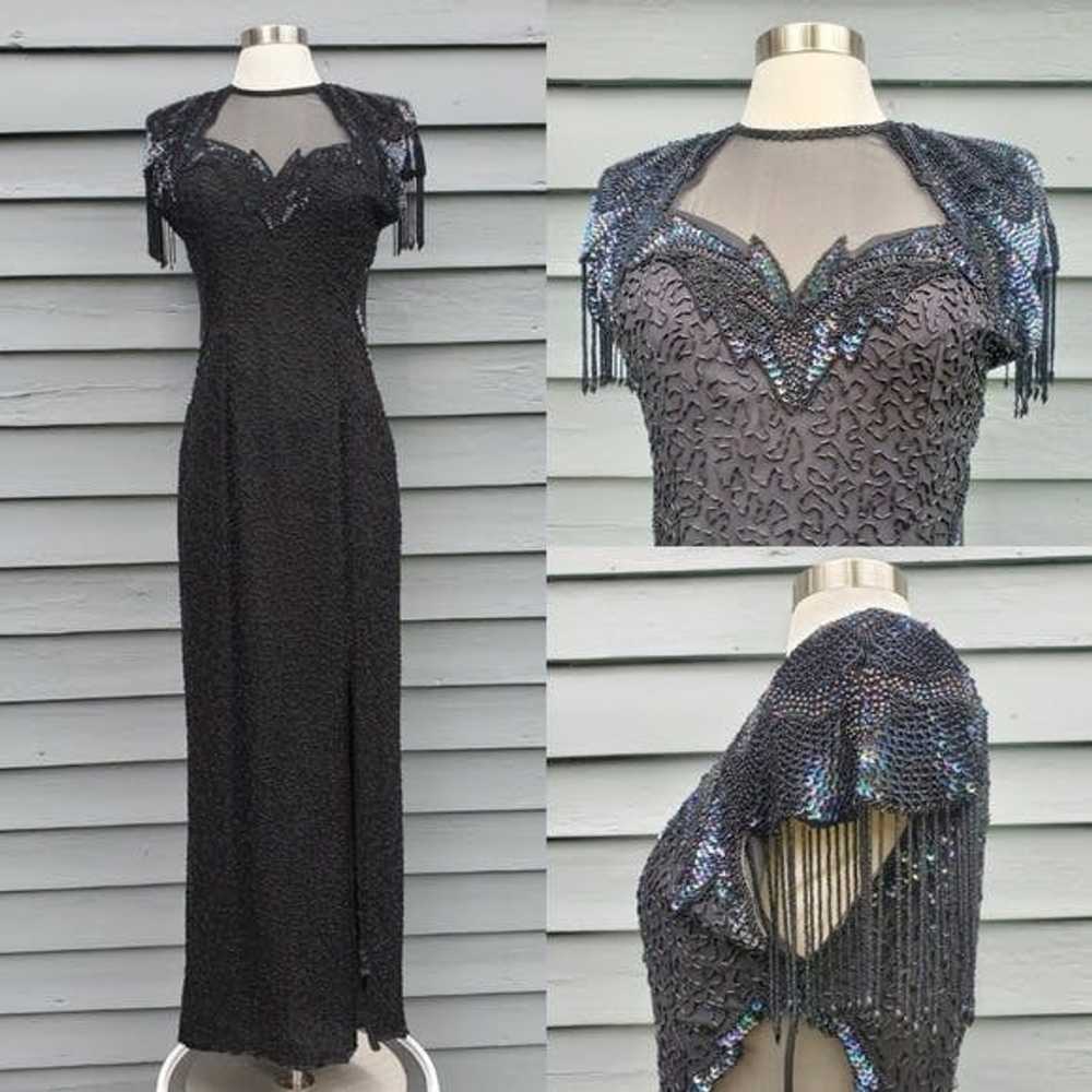 Vintage Vintage 90s y2k Black Silk Beaded Sequin … - image 1