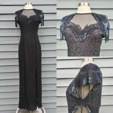 Vintage Vintage 90s y2k Black Silk Beaded Sequin … - image 1