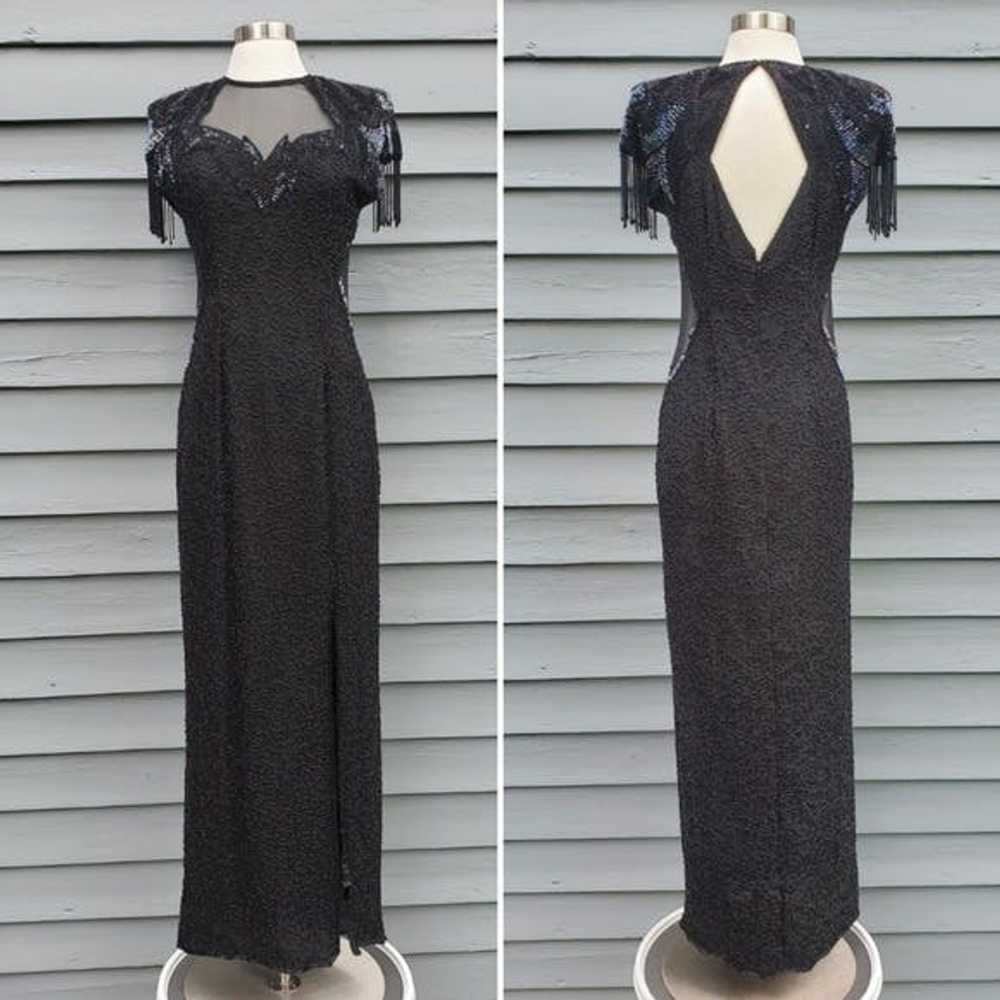 Vintage Vintage 90s y2k Black Silk Beaded Sequin … - image 2