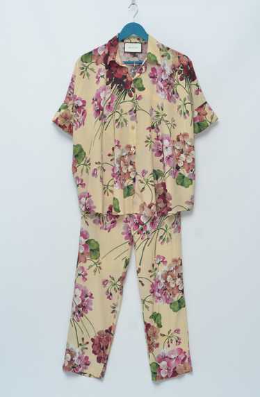 Gucci Rose Garden Print Silk Pajama Pants in Pink