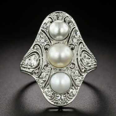 Edwardian Diamond and Natural Pearl Brooch - GIA