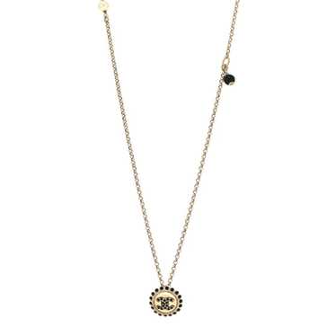 CHANEL Pearl Crystal CC Round Pendant Long Necklac