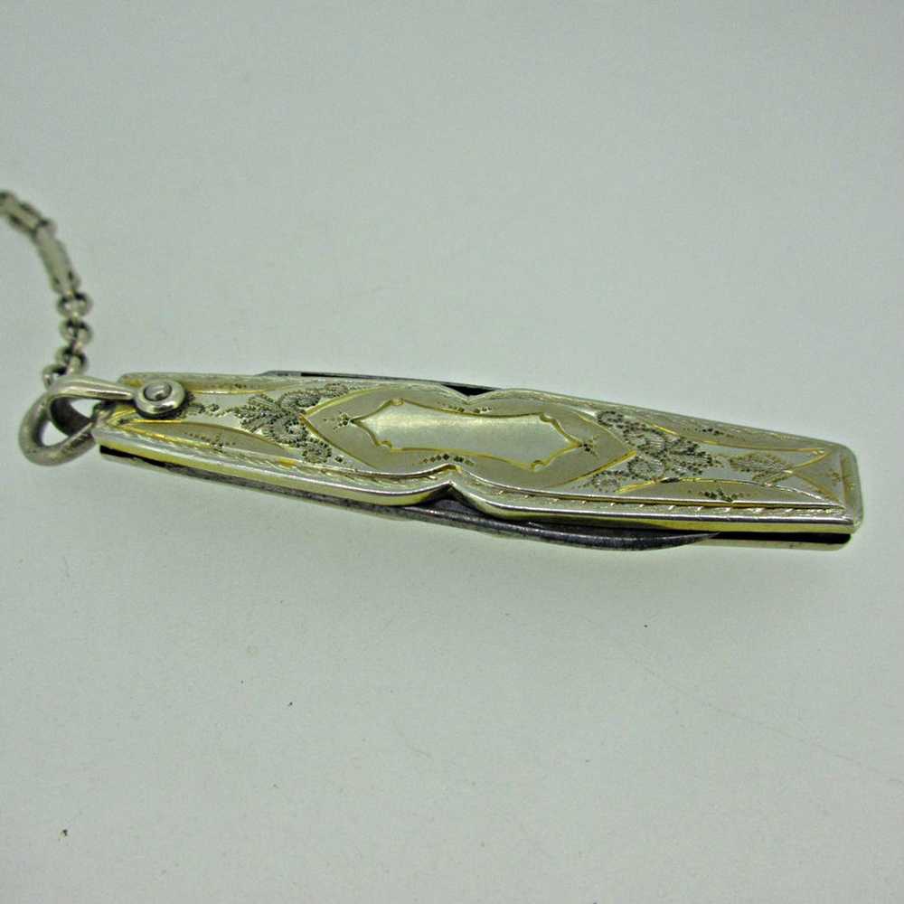 Antique Simmons Silver Tone Pocket Watch Chain wi… - image 8