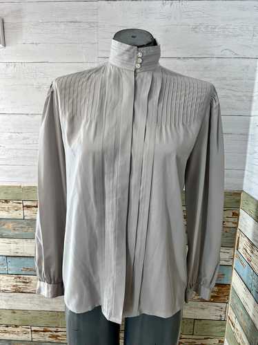 80’s Cement Gray Pleaded Bust Blouse By Ann Chabro