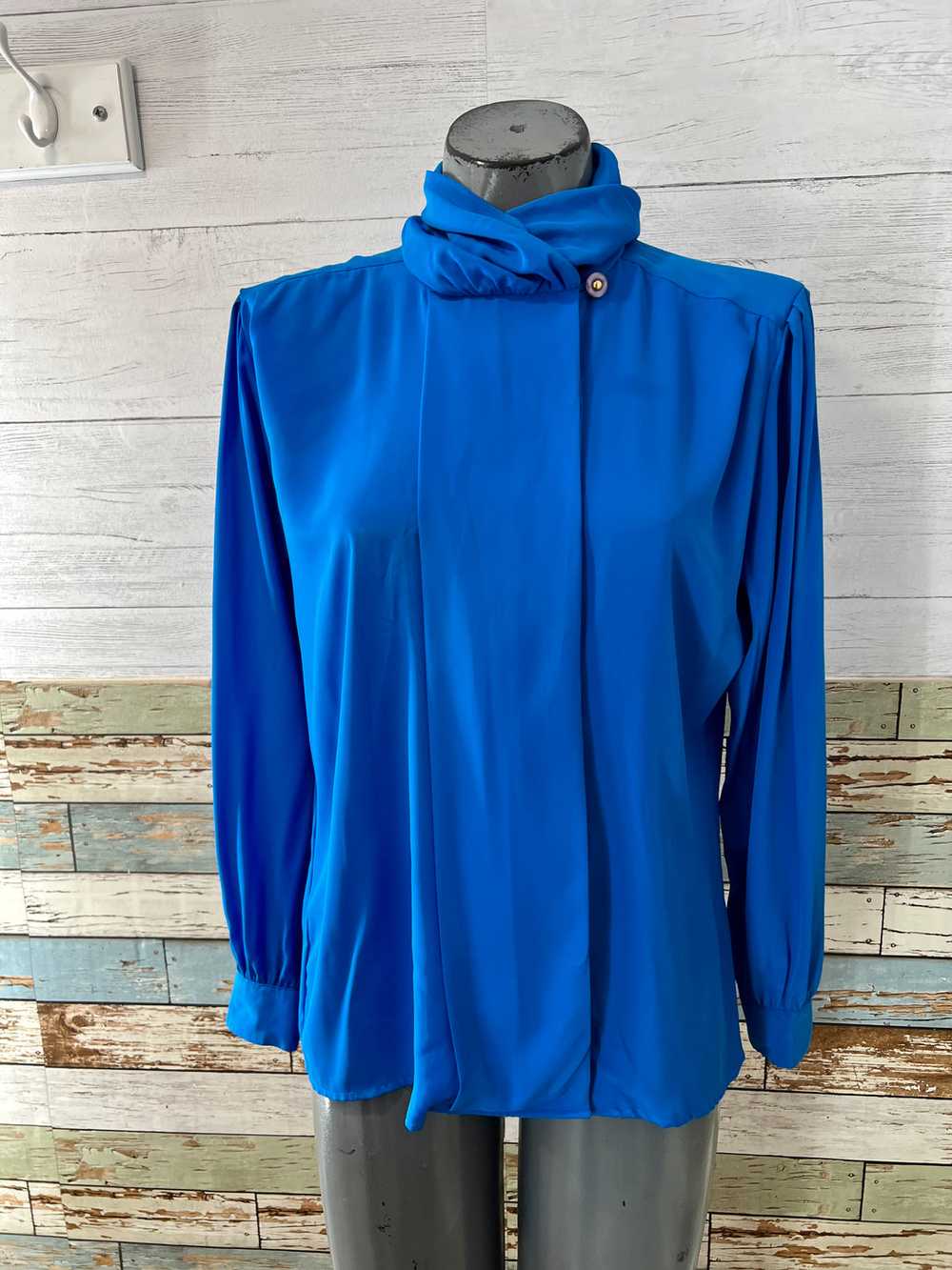 80’s Electric Blue High Neck Blouse - image 1