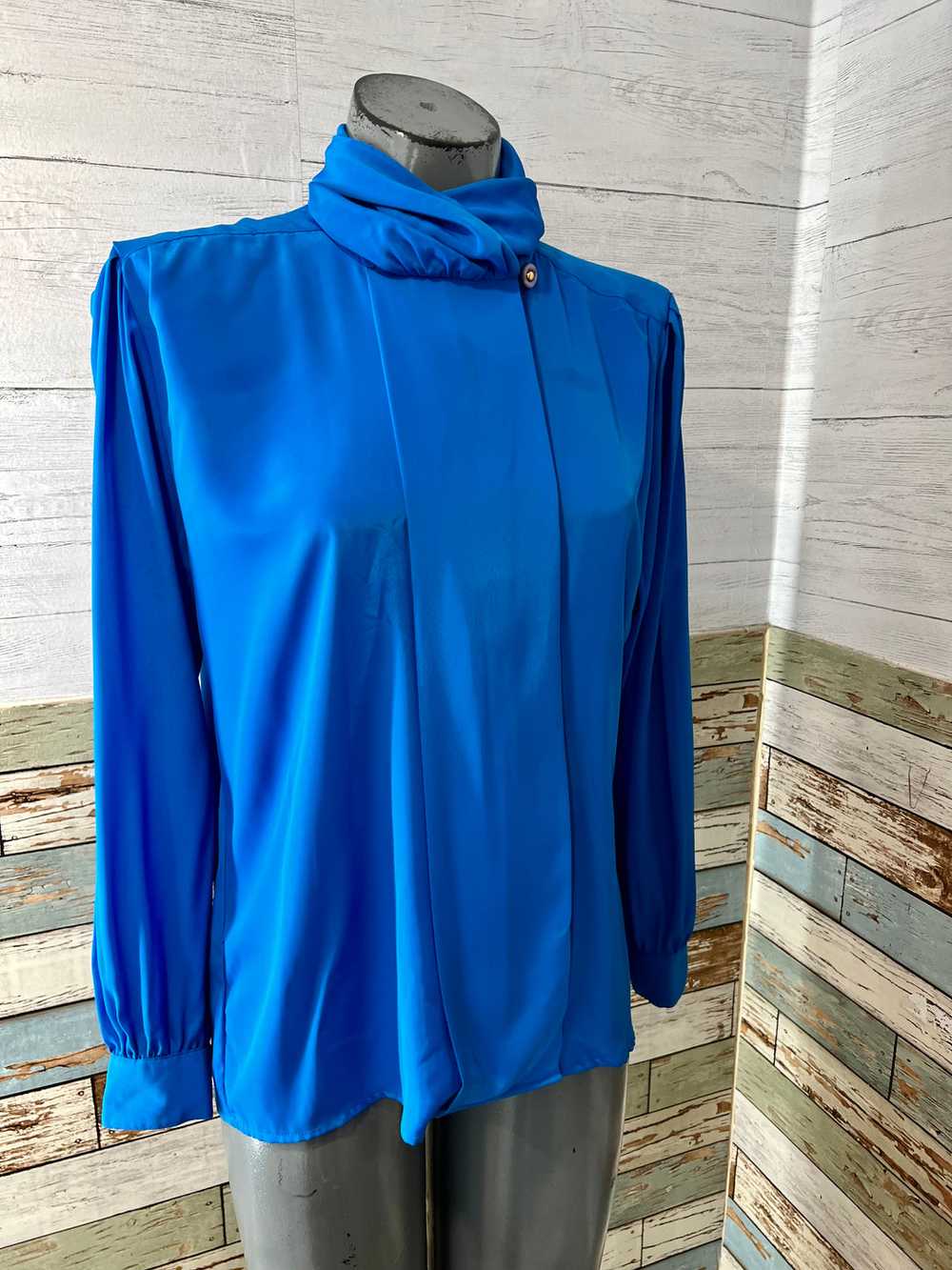 80’s Electric Blue High Neck Blouse - image 2