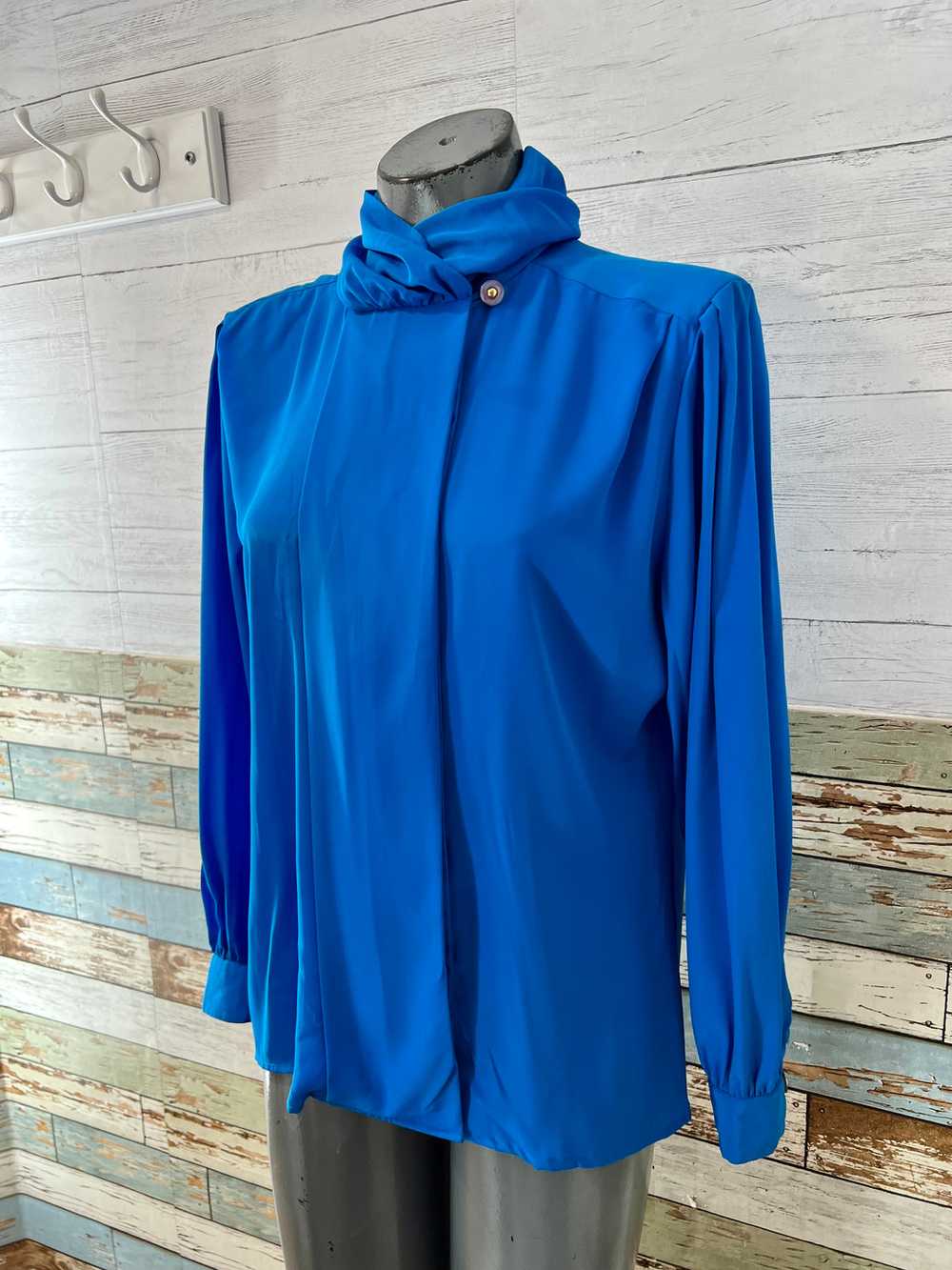 80’s Electric Blue High Neck Blouse - image 4