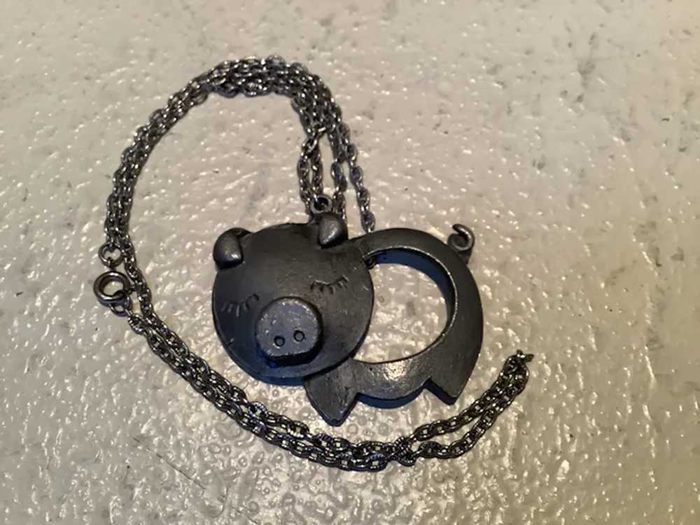 Pewter Pig Pendant on Silver Tone 24” Chain - image 3