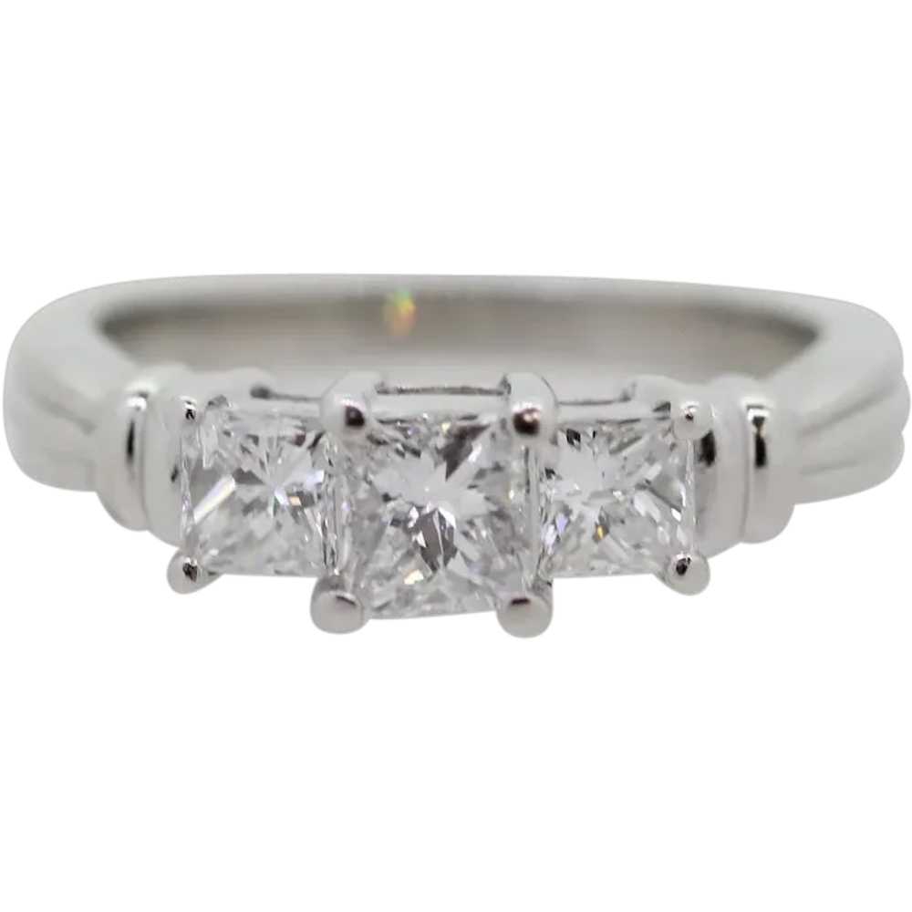 .950 Platinum 1.15Ctw Diamond Three Stone Ring - … - image 1