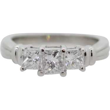 .950 Platinum 1.15Ctw Diamond Three Stone Ring - … - image 1