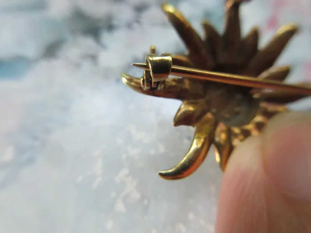 Antique 10K Cultured Pearl Sun Burst Pin Pendant - image 3