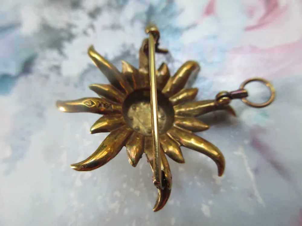 Antique 10K Cultured Pearl Sun Burst Pin Pendant - image 4