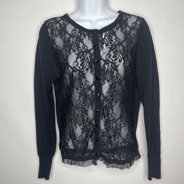 Other Too Fast Sugar Skull Black Knit Sheer Lace C