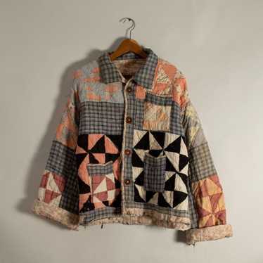 Bode Thrashed Handmade Boxy Quilt Chore Jacket