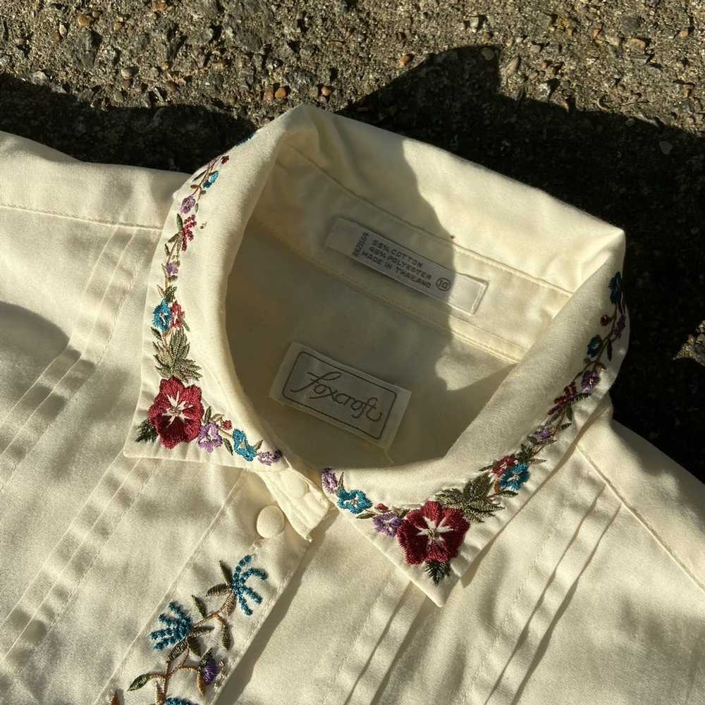 Vintage 80’s White Floral Button Up - image 3