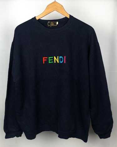 Fendi Multicolor Monogram Print Jersey Logo Applique Sweatshirt XL Fendi