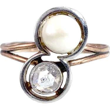 Antique 18K, Diamond & Pearl Conversion Ring "ECL… - image 1