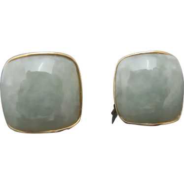 Green Cushion JADE 14k Yellow Gold Square Omega Ba