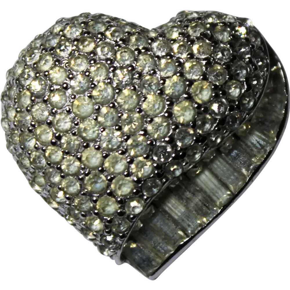 Weiss Crystal Rhinestone and Baguette Heart Brooch - image 1