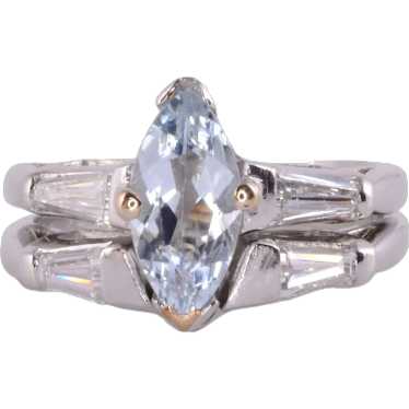Aquamarine Diamond Platinum Wedding Set - image 1